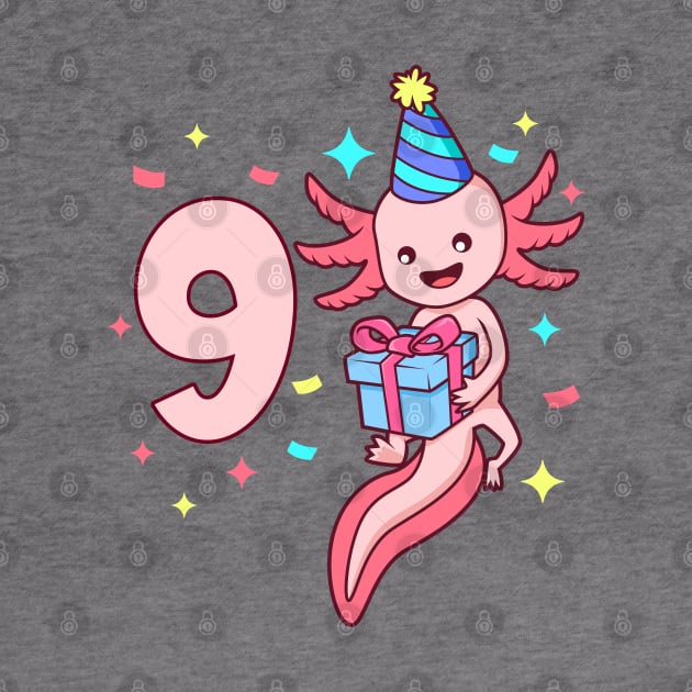 I am 9 with axolotl - girl birthday 9 years old by Modern Medieval Design